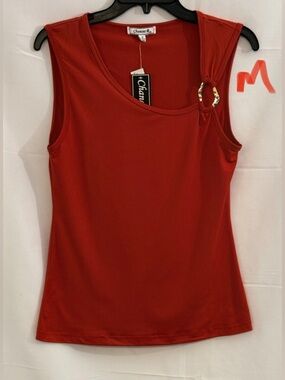 Chances R. Red Sleeveless Tank with Decorative Ring Accent
